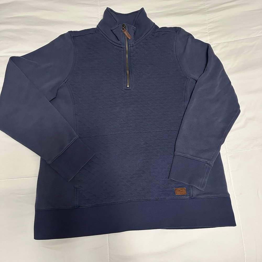 L.L.Bean Women's Quilted Quarter-Zip Pullover, Raw Indigo, Size Large